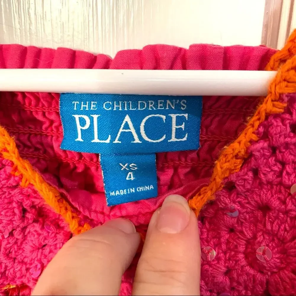 The Children’s Place Dress Girls Size 4 Crochet tank colorful floral XS